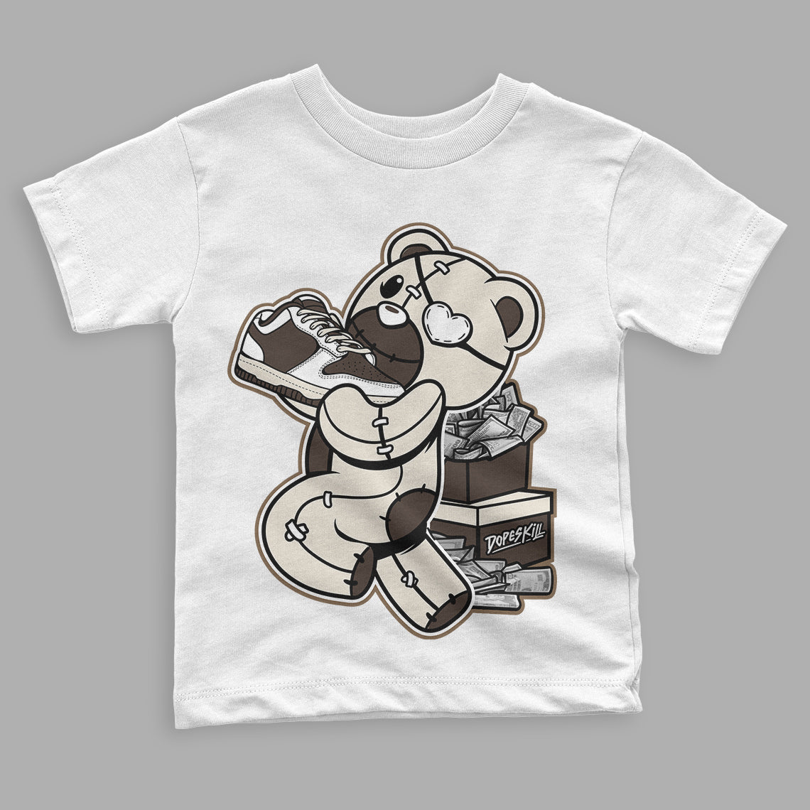 OG Reverse Mocha 1s Low DopeSkill Toddler Kids T-shirt Bear Steals Sneaker Graphic - White