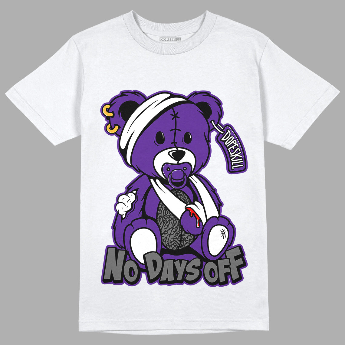 Jordan 3 Dark Iris DopeSkill T-Shirt Hurt Bear Graphic - White 