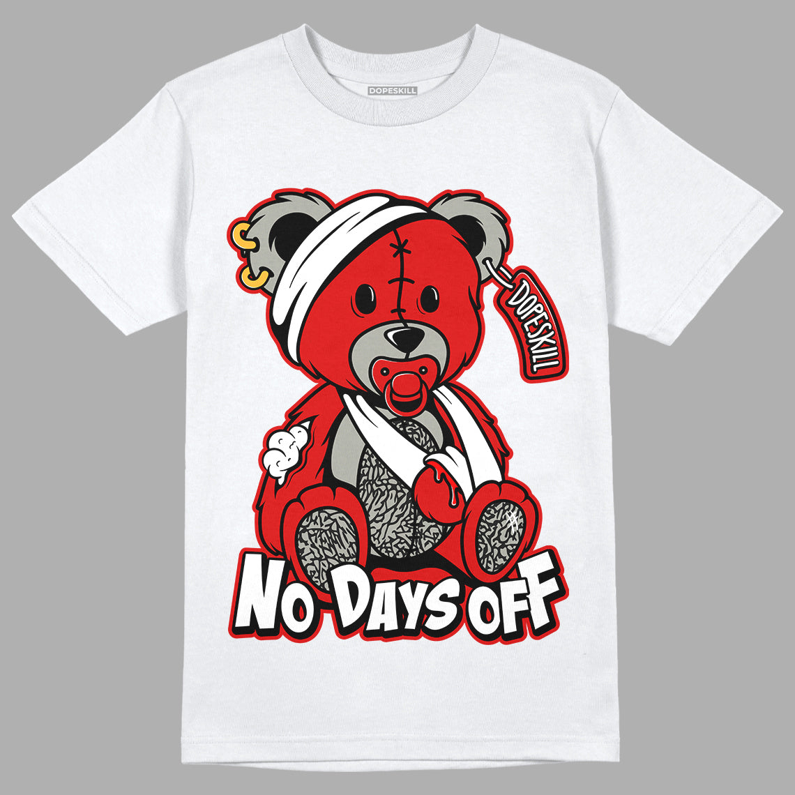 Fire Red 3s DopeSkill T-Shirt Hurt Bear Graphic - White 