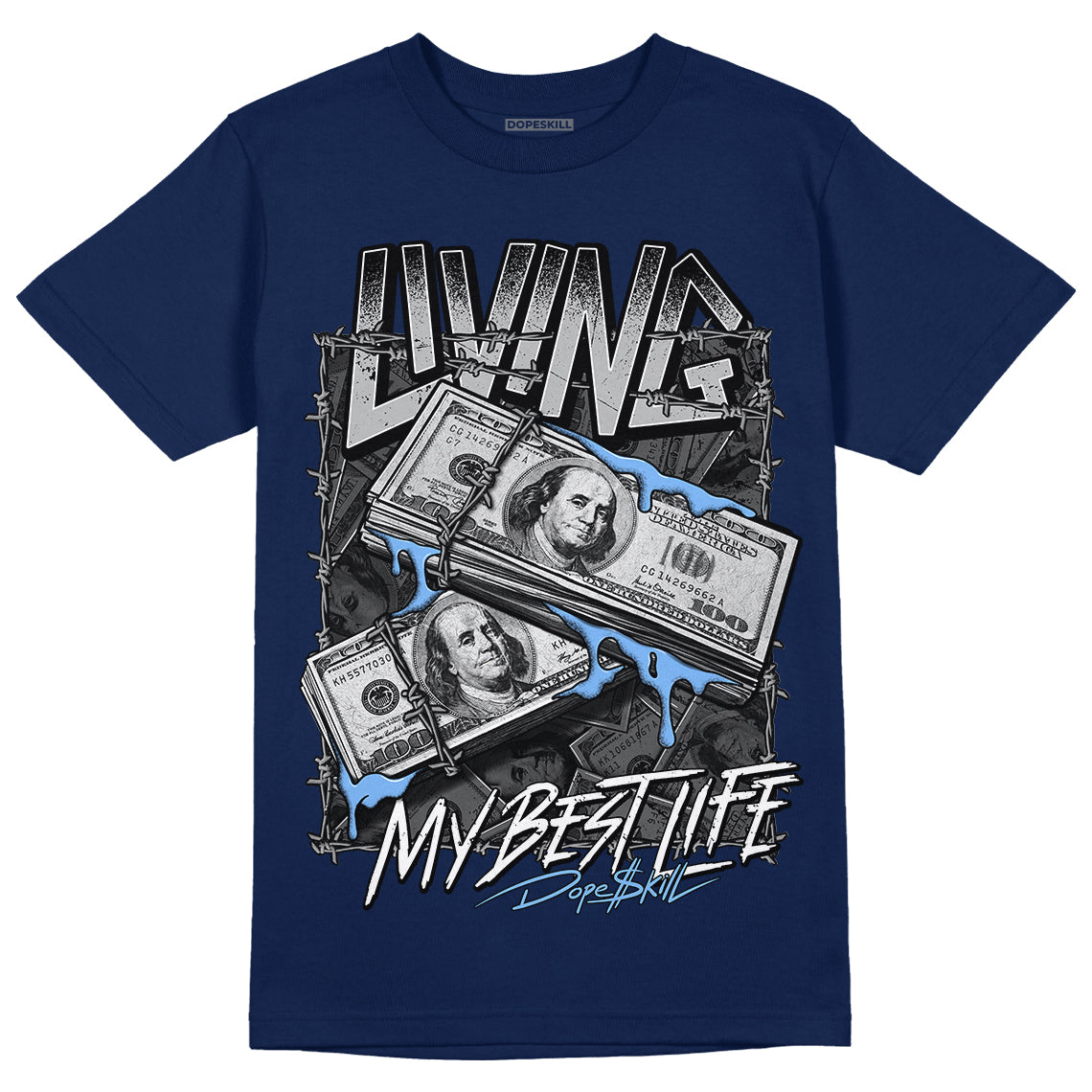 Georgetown 6s DopeSkill College Navy T-shirt Living My Best Life Graphic