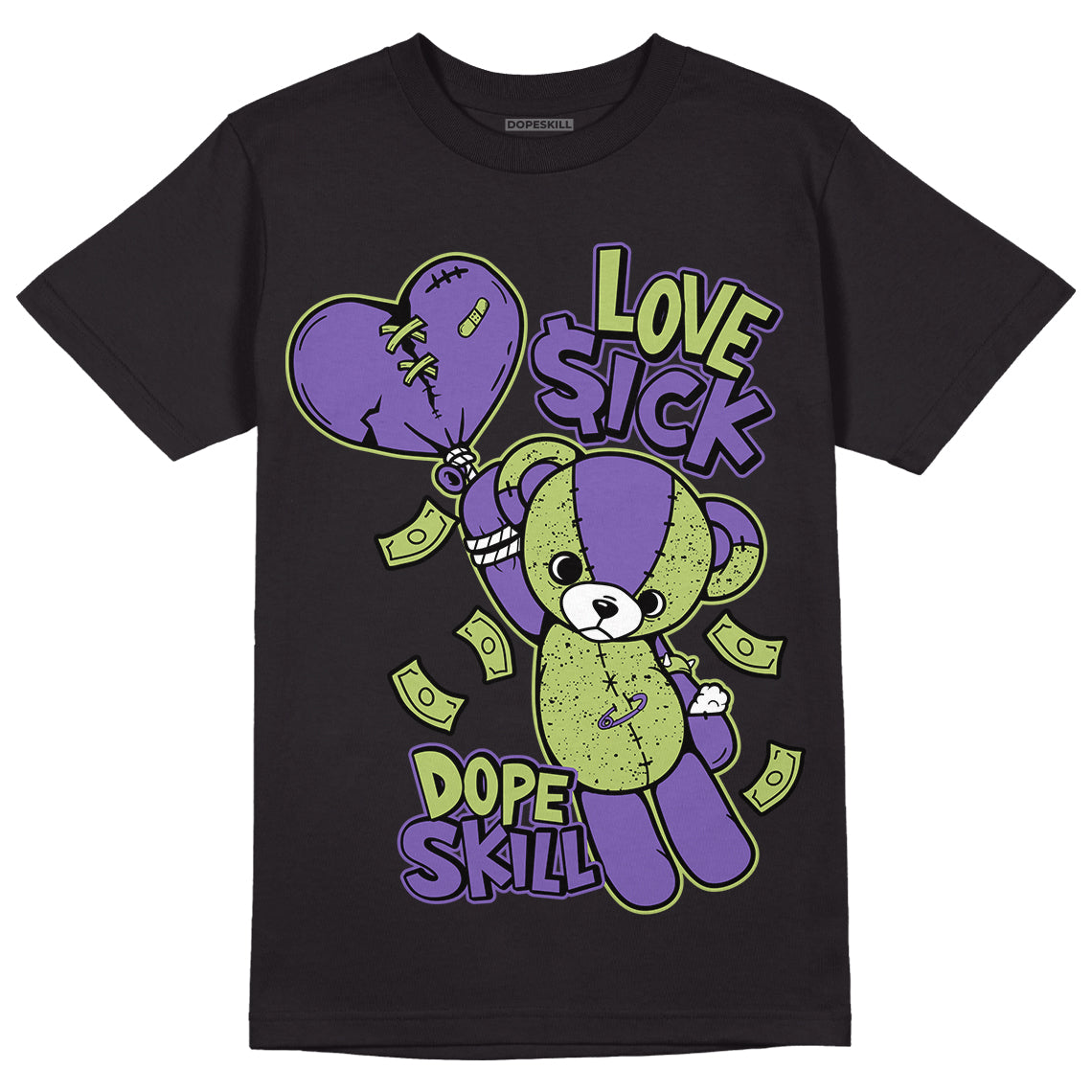 Jordan 4 Canyon Purple DopeSkill T-Shirt Love Sick Graphic - Black