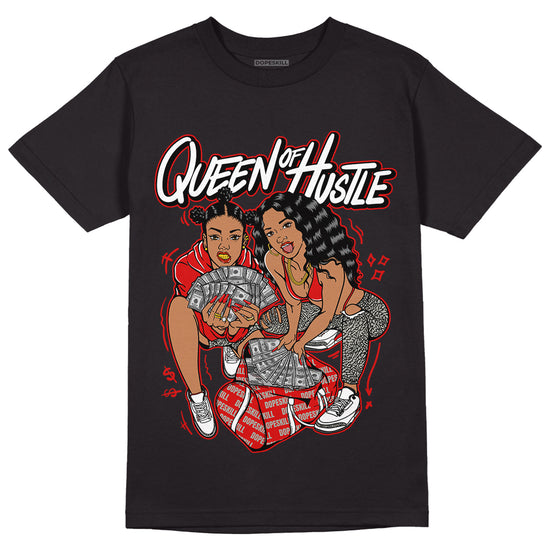 Fire Red 3s DopeSkill T-Shirt Queen Of Hustle Graphic - Black