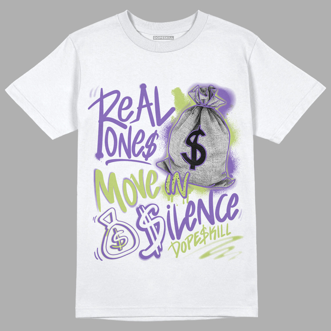 Jordan 4 Canyon Purple DopeSkill T-Shirt Real Ones Move In Silence Graphic - White 