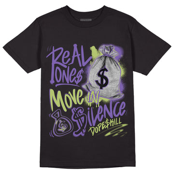 Jordan 4 Canyon Purple DopeSkill T-Shirt Real Ones Move In Silence Graphic - Black