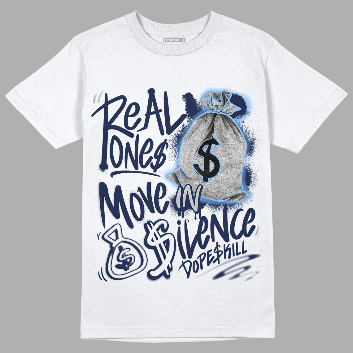 Georgetown 6s DopeSkill T-Shirt Real Ones Move In Silence Graphic - White 