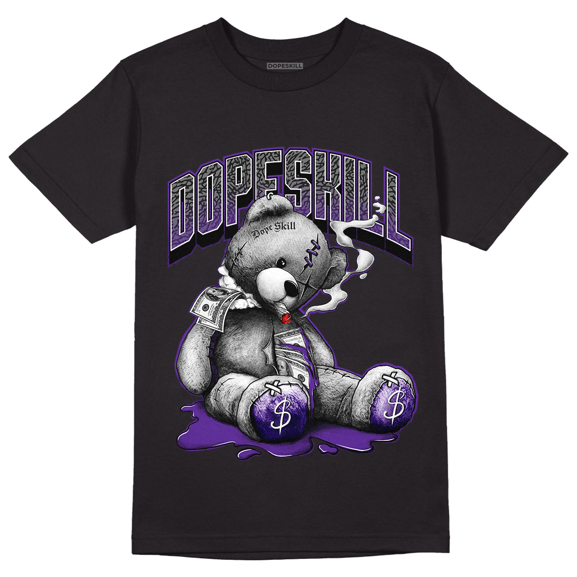 Jordan 3 Dark Iris DopeSkill T-Shirt Sick Bear Graphic - Black 