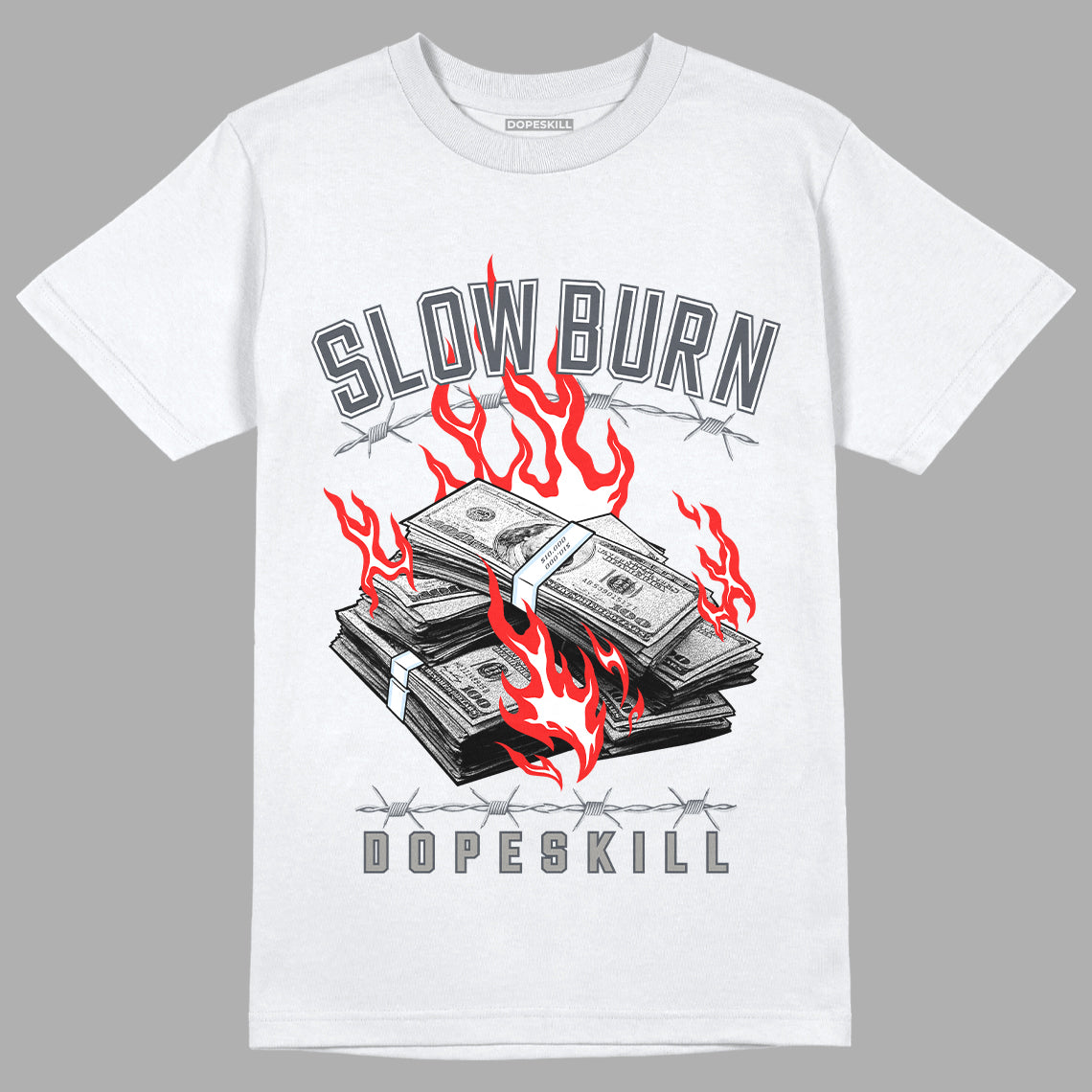 Jordan 11 Cool Grey DopeSkill T-Shirt Slow Burn Graphic, hiphop tees, grey graphic tees, sneakers match shirt - White