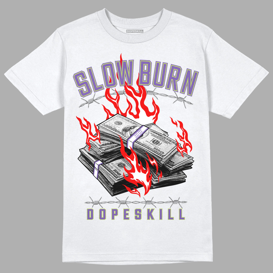 Jordan 4 Canyon Purple DopeSkill T-Shirt Slow Burn Graphic - White 