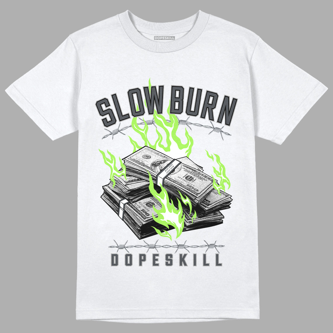 Jordan 5 Green Bean DopeSkill T-Shirt Slow Burn Graphic - White 