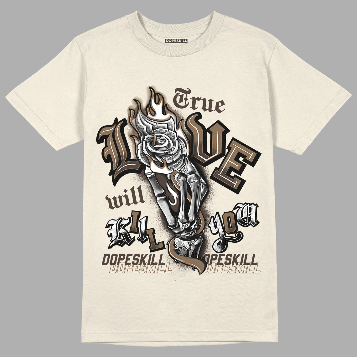 Jordan 1 Low OG “Reverse Mocha” DopeSkill Sail T-shirt True Love Will Kill You Graphic
