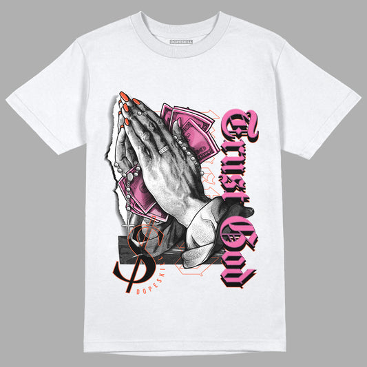 Jordan 5 GS Pinksicle DopeSkill T-Shirt Trust God Graphic - White 