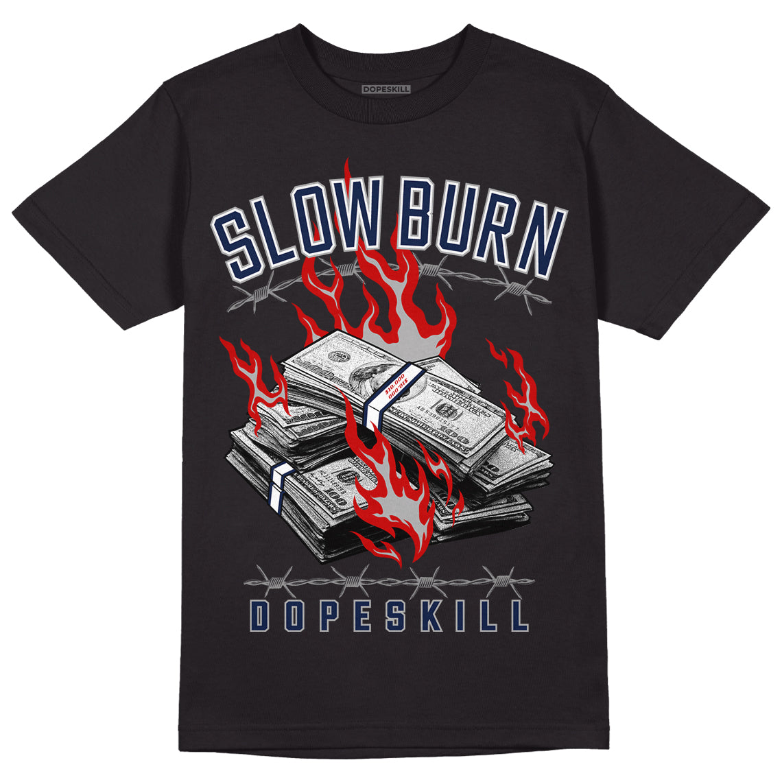 Midnight Navy 4s DopeSkill T-Shirt Slow Burn Graphic - Black