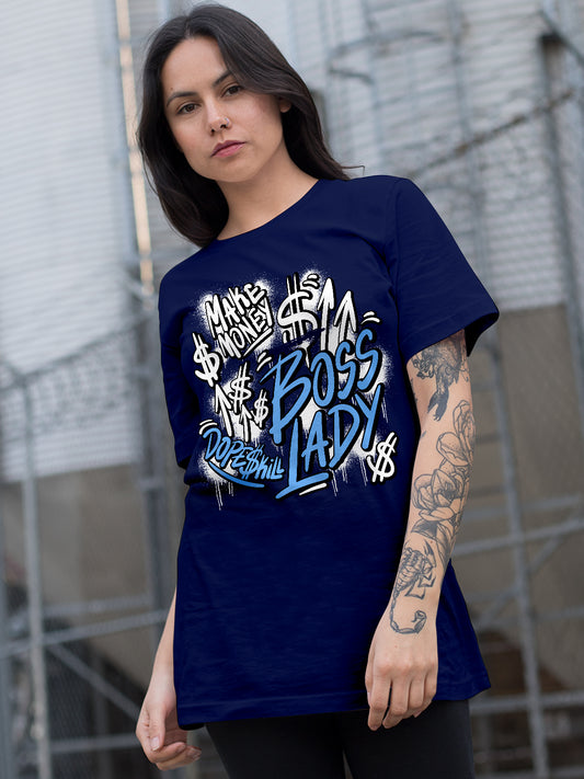 AJ 6 University Blue DopeSkill College Navy T-Shirt Boss Lady Graphic