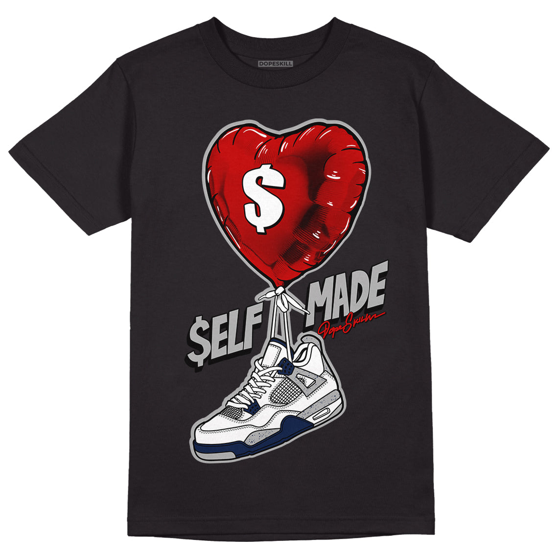 Midnight Navy 4s DopeSkill T-Shirt Self Made Graphic - Black