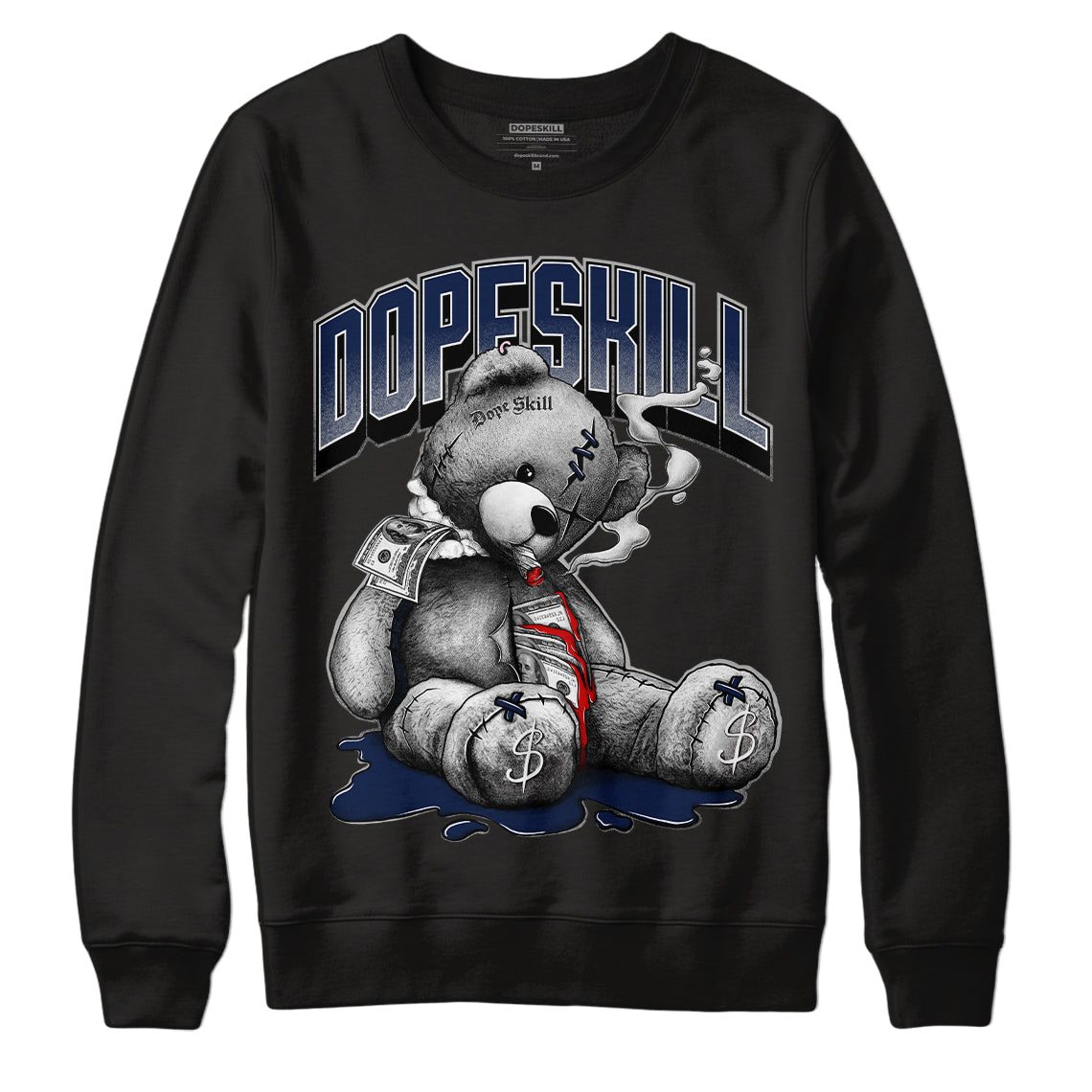 Midnight Navy 4s DopeSkill Sweatshirt Sick Bear Graphic - Black