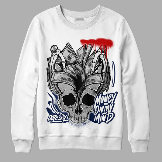 Midnight Navy 4s DopeSkill Sweatshirt MOMM Skull Graphic - White
