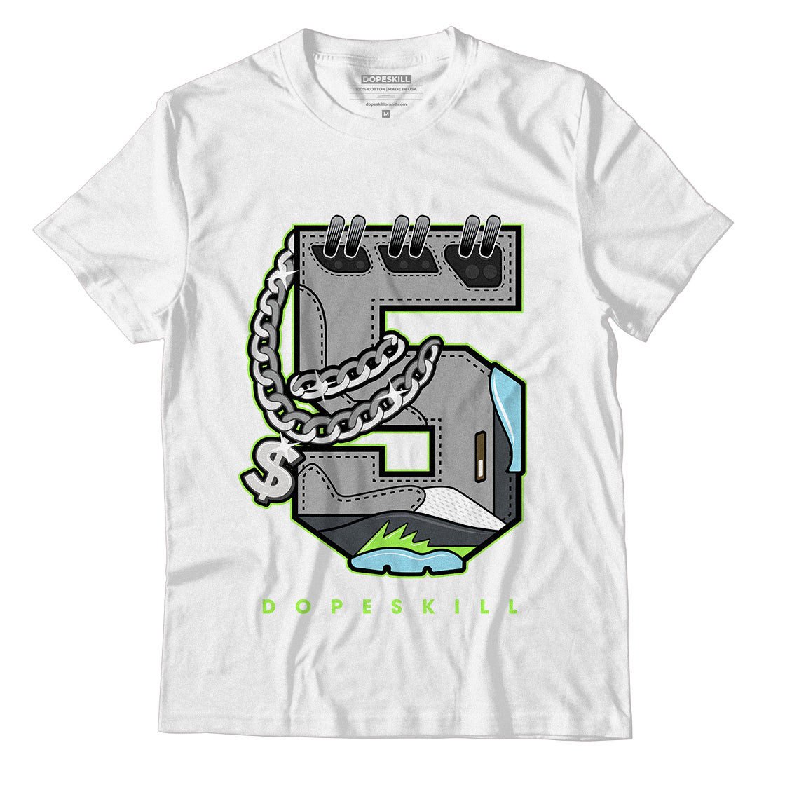 Jordan 5 Green Bean DopeSkill T-Shirt No.5 Graphic - White 