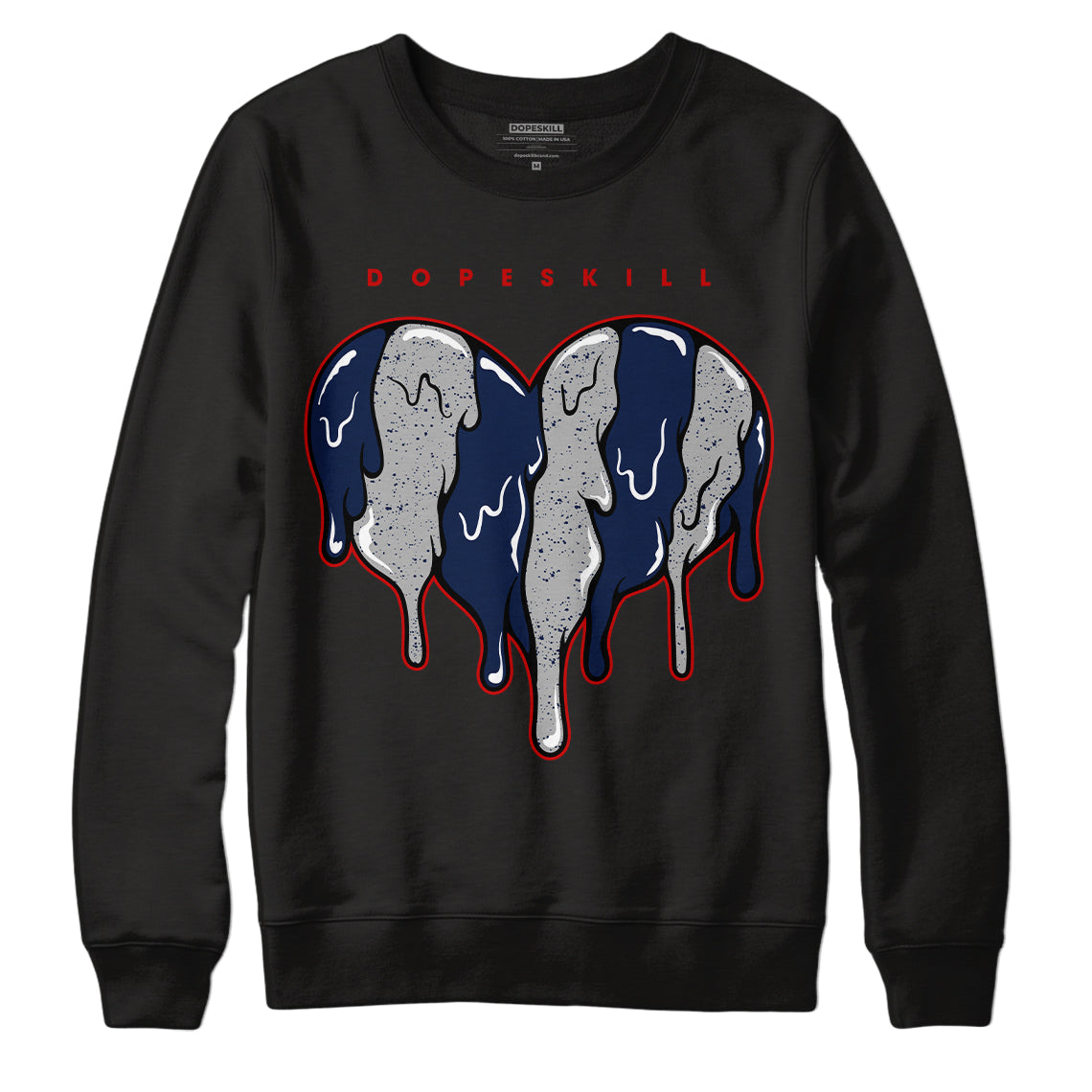 Midnight Navy 4s DopeSkill Sweatshirt Slime Drip Heart Graphic - Black