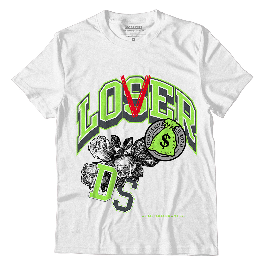 Jordan 5 Green Bean DopeSkill T-Shirt Loser Lover Graphic - White 