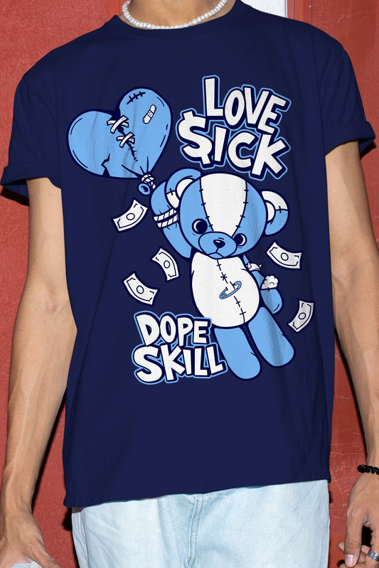 AJ 6 University Blue DopeSkill College Navy T-Shirt Love Sick Graphic