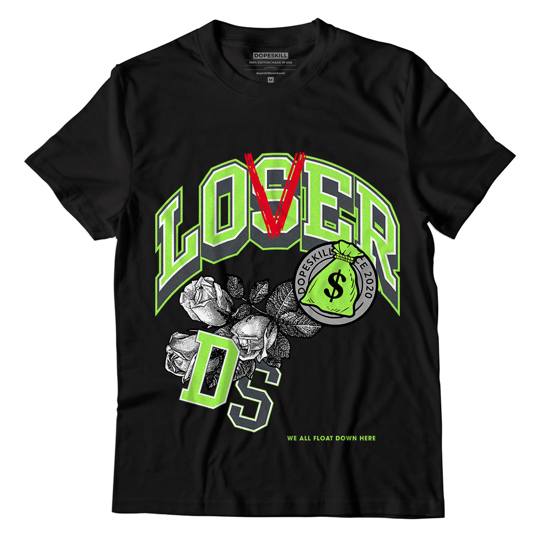Jordan 5 Green Bean DopeSkill T-Shirt Loser Lover Graphic - Black