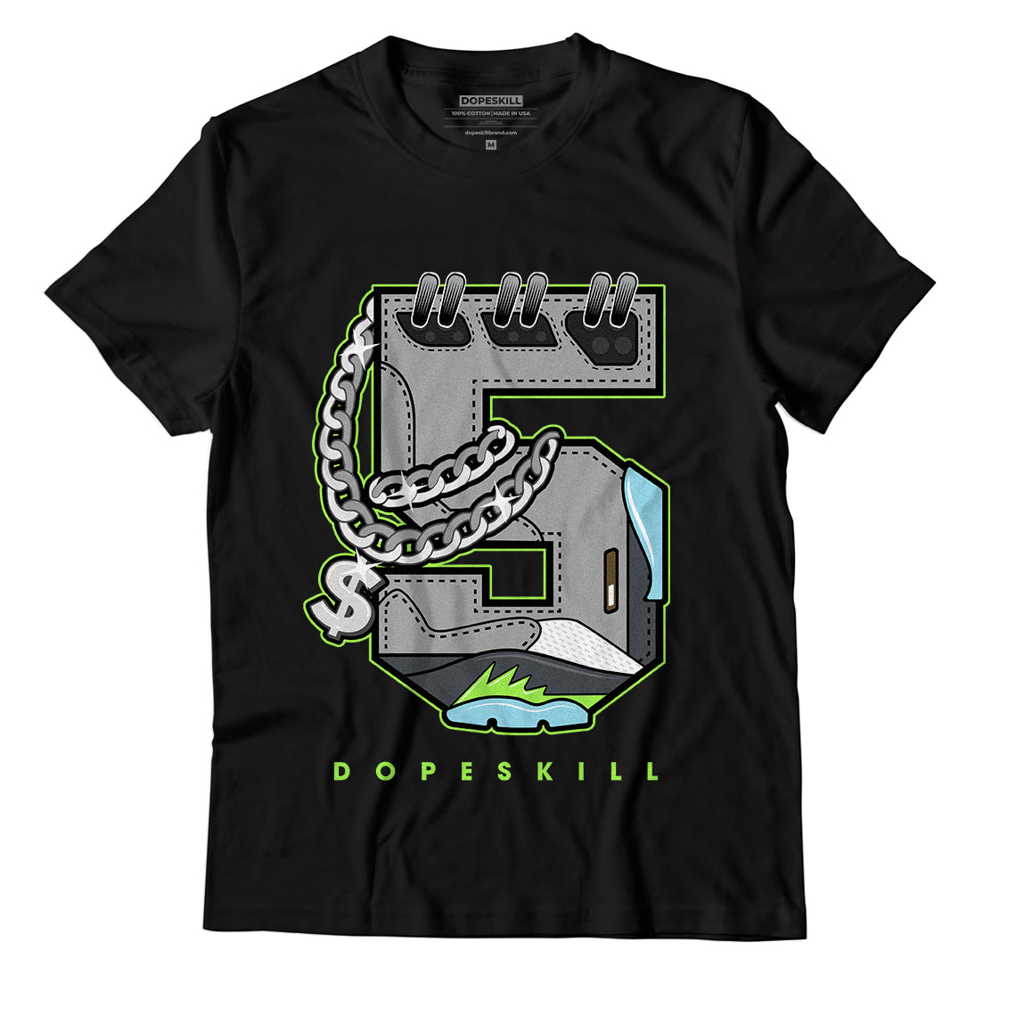 Jordan 5 Green Bean DopeSkill T-Shirt No.5 Graphic - Black