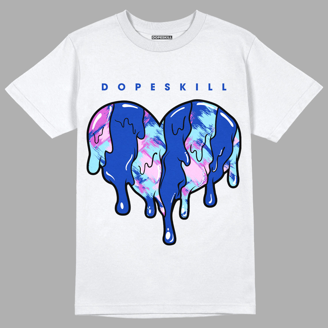 Hyper Royal 12s DopeSkill T-Shirt Slime Drip Heart Graphic - White