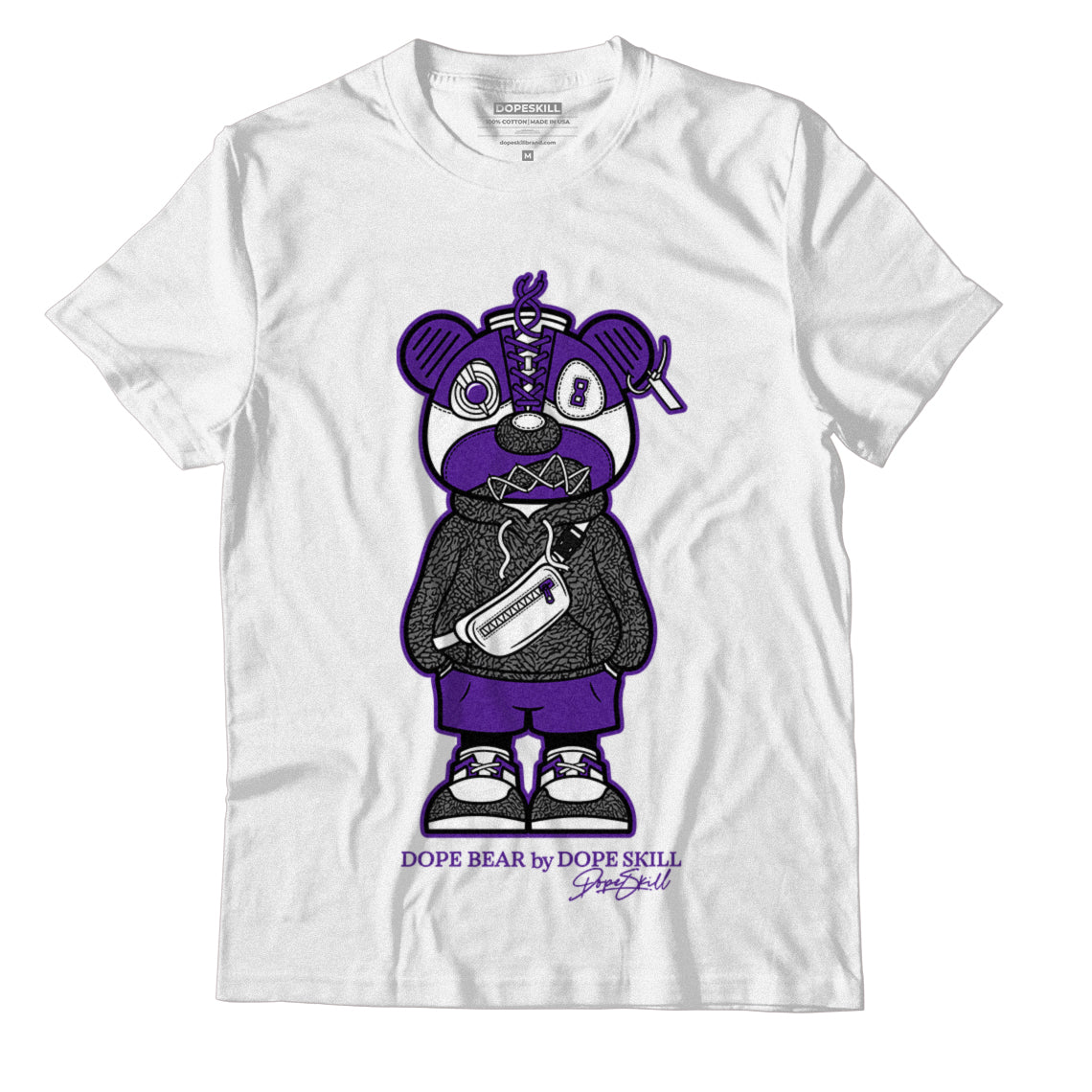 Jordan 3 Dark Iris DopeSkill T-Shirt Sneaker Bear Graphic - White 