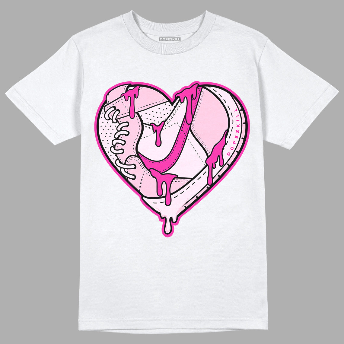 Triple Pink Dunk Low DopeSkill T-Shirt Heart Jordan Graphic - White 