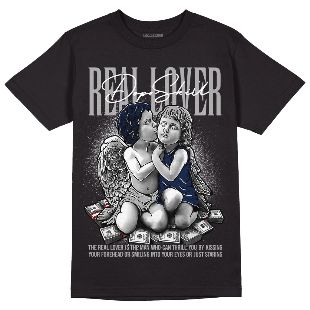 Midnight Navy 4s DopeSkill T-Shirt Real Lover Graphic - Black