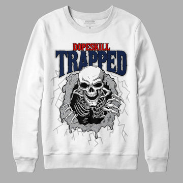 Midnight Navy 4s DopeSkill Sweatshirt Trapped Halloween Graphic - White