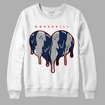 Midnight Navy 4s DopeSkill Sweatshirt Slime Drip Heart Graphic - White