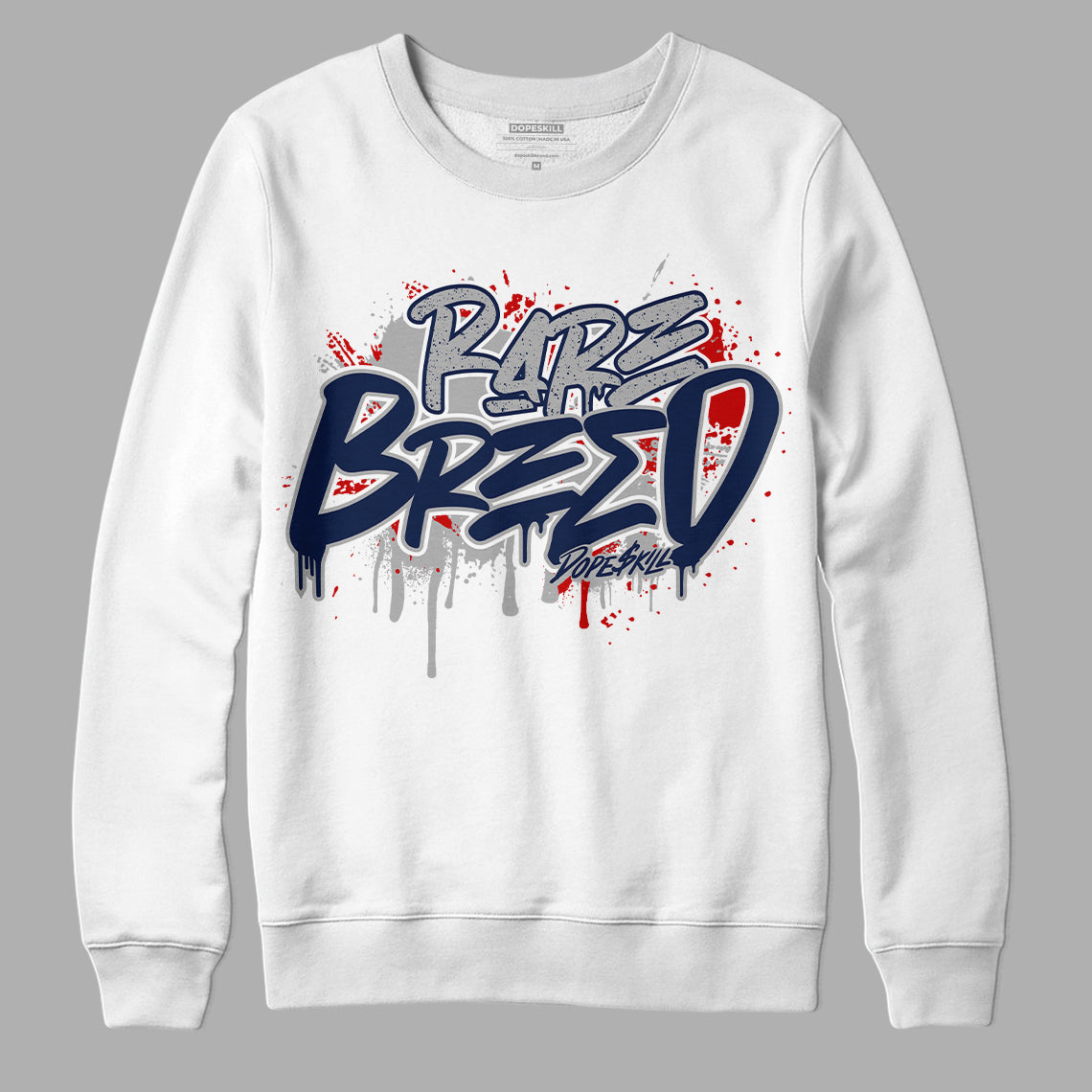 Midnight Navy 4s DopeSkill Sweatshirt Rare Breed Graphic - White