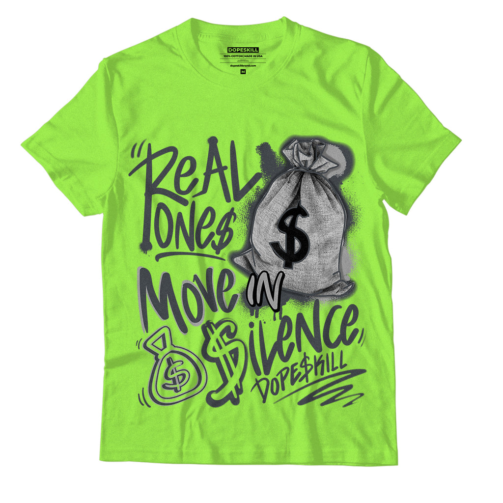 Jordan 5 Green Bean DopeSkill Green Bean T-shirt Real Ones Move In Silence Graphic
