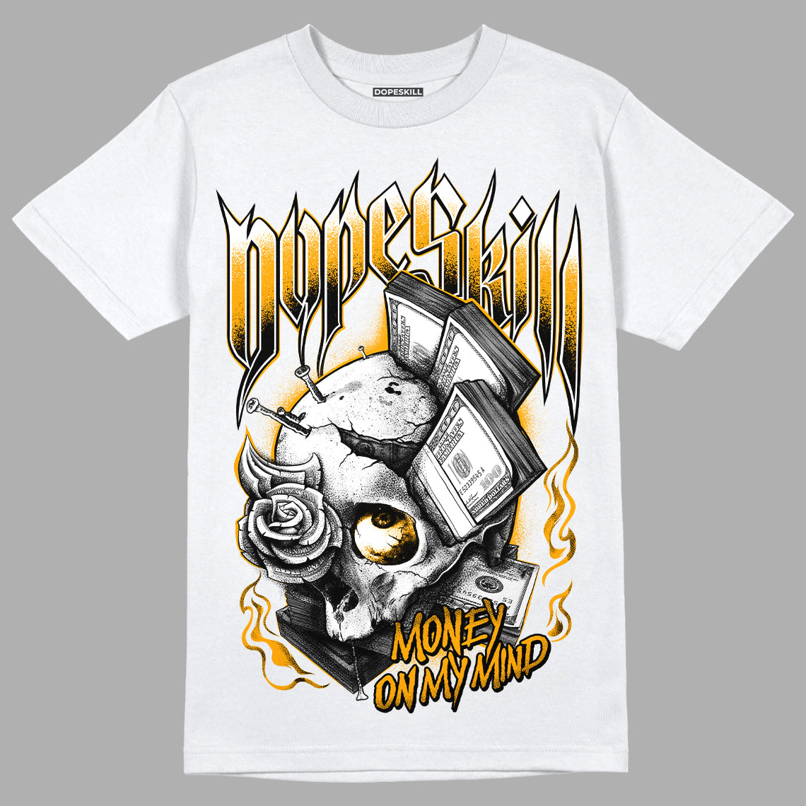 Taxi Yellow Toe 1s DopeSkill T-Shirt Money On My Mind Graphic - White 