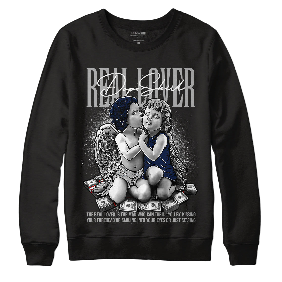 Midnight Navy 4s DopeSkill Sweatshirt Real Lover Graphic - Black