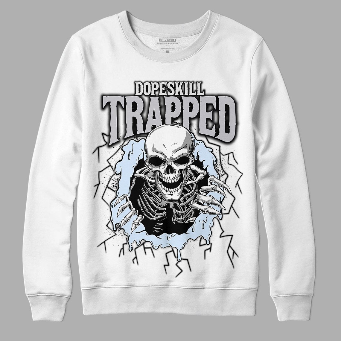 Black Metallic Chrome 6s DopeSkill Sweatshirt Trapped Halloween Graphic - White