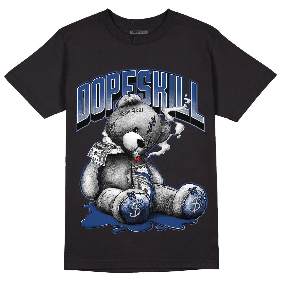 Jordan 13 French Blue DopeSkill T-Shirt Sick Bear Graphic - Black 