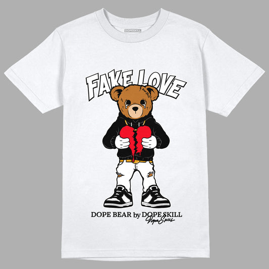 Dunk Low Panda White Black DopeSkill T-Shirt Fake Love Graphic - White 
