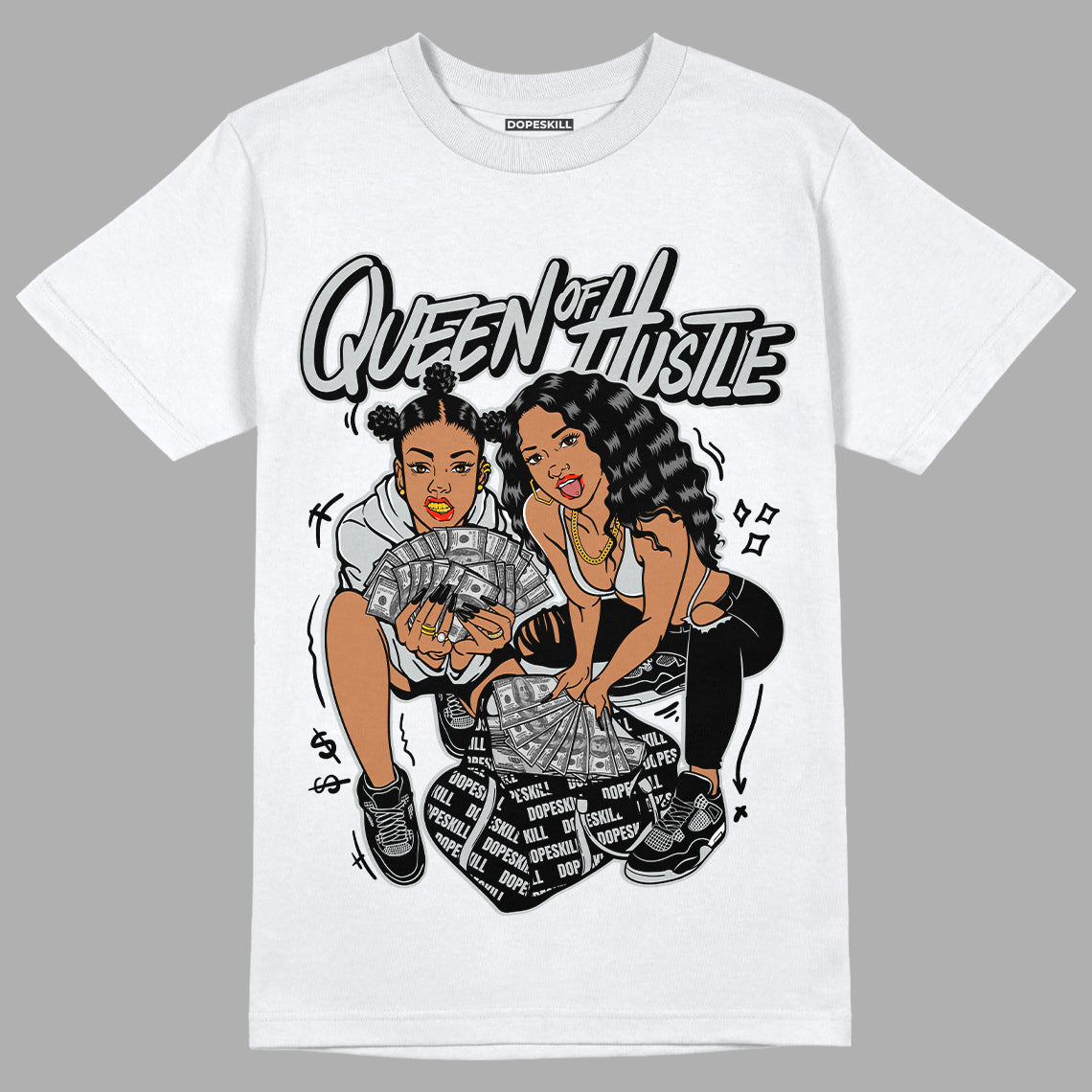 Black Canvas 4s DopeSkill T-Shirt Queen Of Hustle Graphic - White 