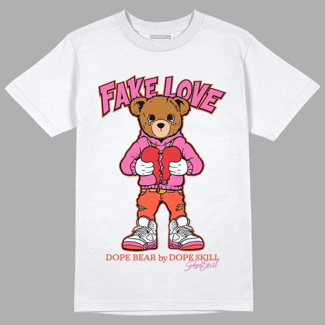 Jordan 5 GS Pinksicle DopeSkill T-Shirt Fake Love Graphic - White 