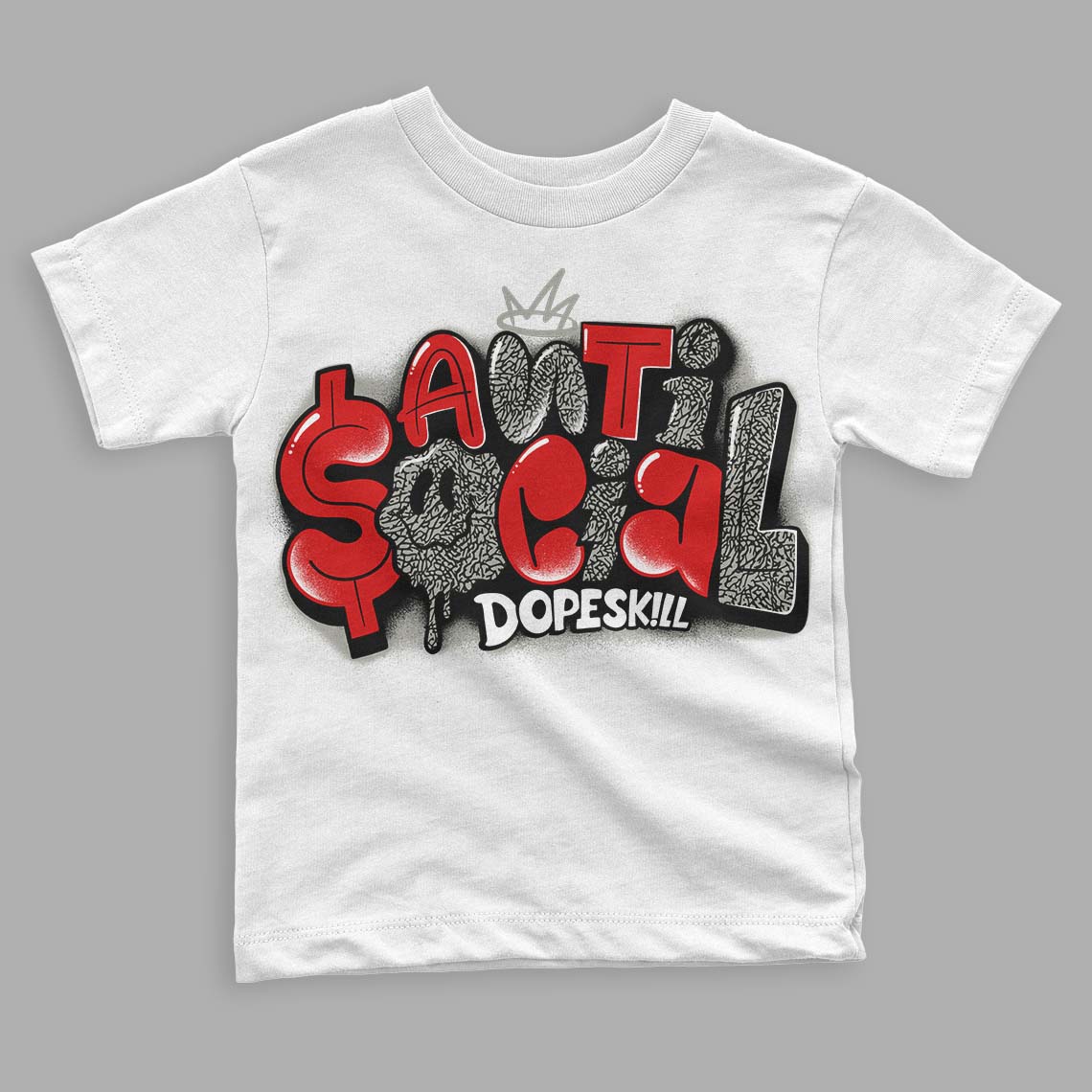 Fire Red 3s DopeSkill Toddler Kids T-shirt Anti Social Graphic - White 