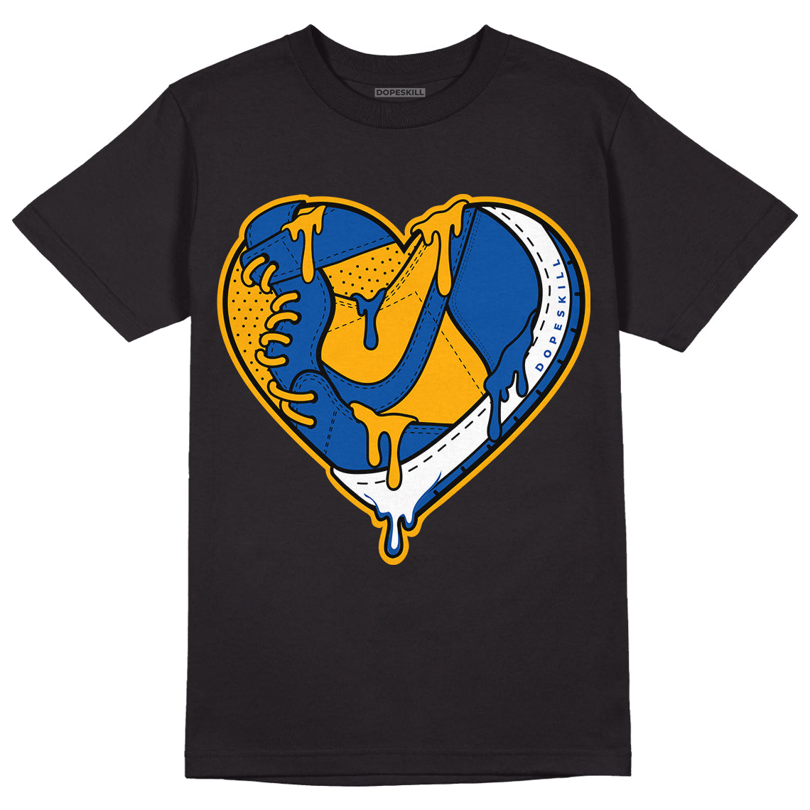 Dunk Blue Jay and University Gold DopeSkill T-Shirt Heart Jordan Graphic Streetwear - Black