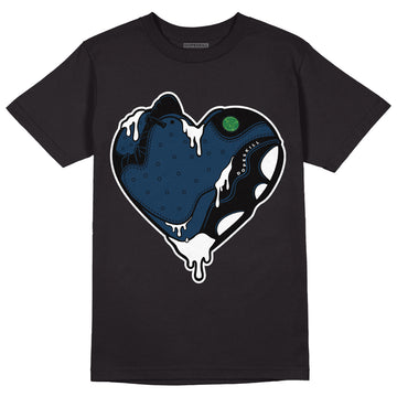 Jordan 13 Brave Blue DopeSkill T-Shirt Heart Jordan 13 Graphic - Black