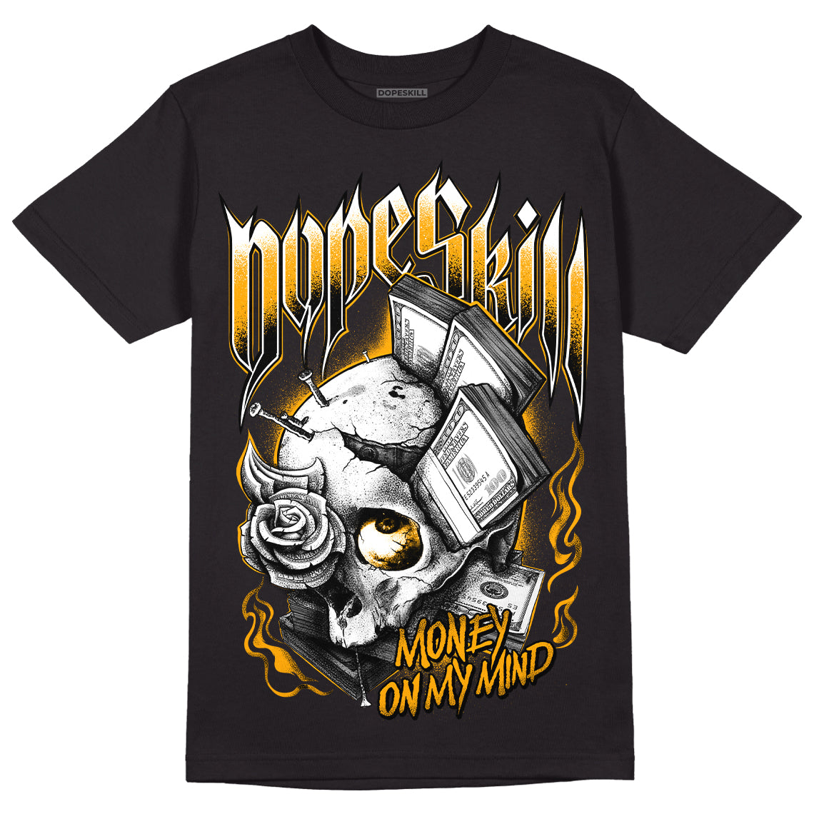 Taxi Yellow Toe 1s DopeSkill T-Shirt Money On My Mind Graphic - Black 