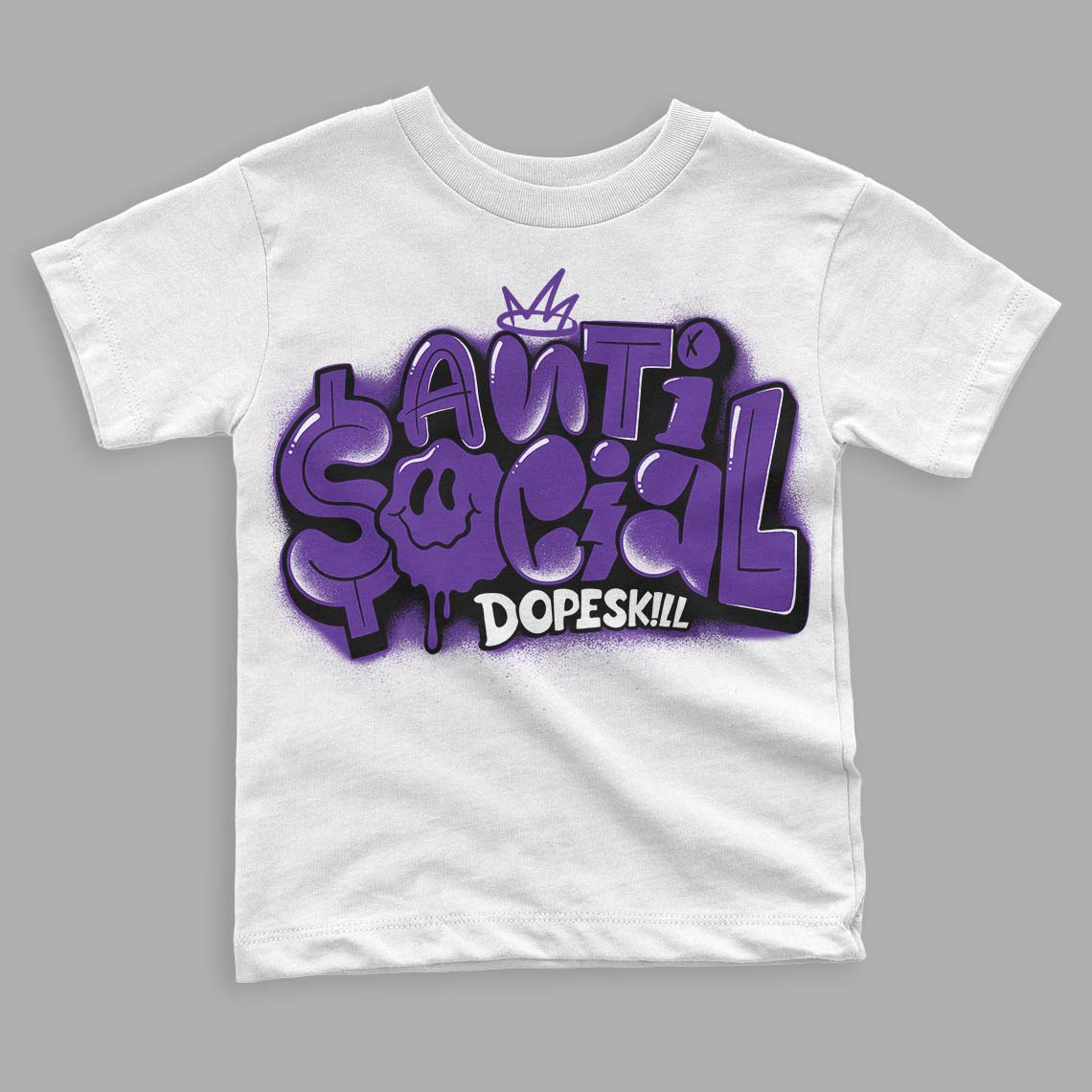 Court Purple 13s DopeSkill Toddler Kids T-shirt Anti Social Graphic - White 