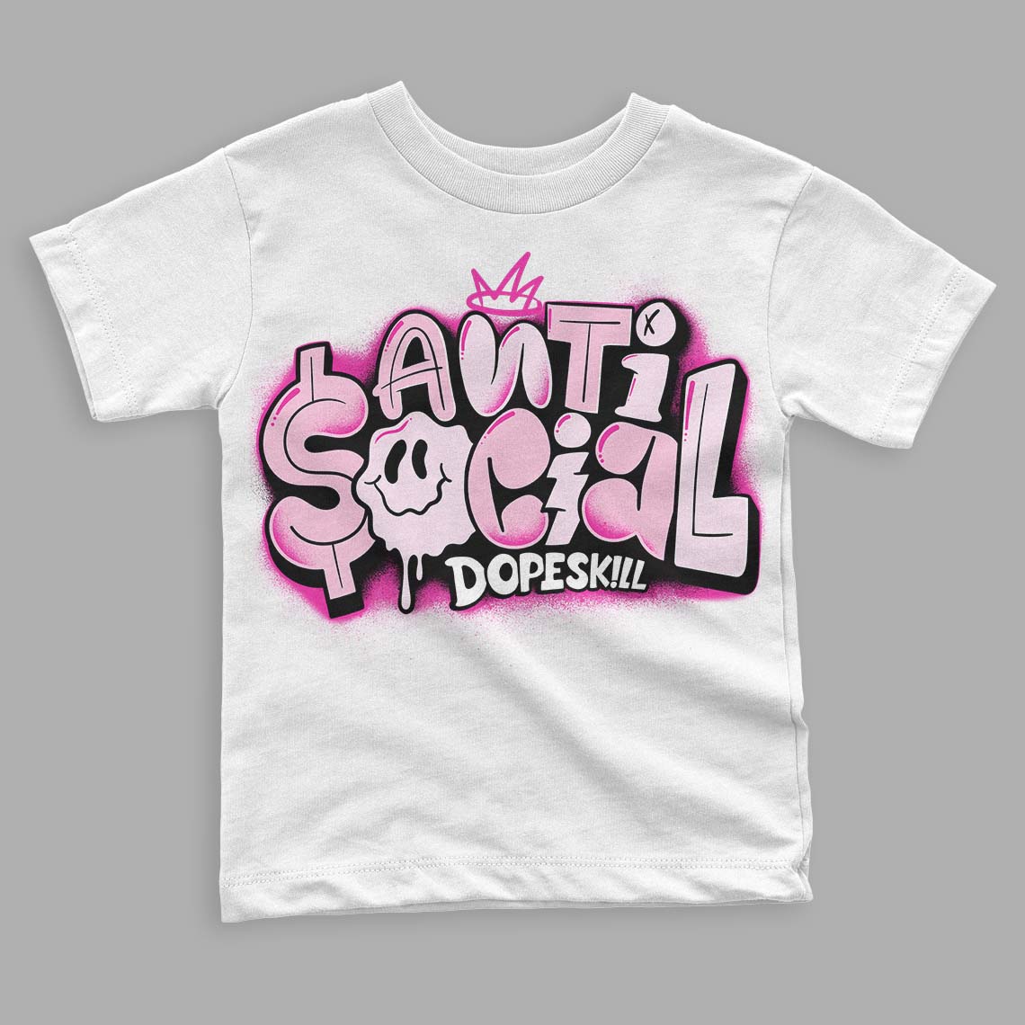 Triple Pink Dunk Low DopeSkill Toddler Kids T-shirt Anti Social Graphic - White 