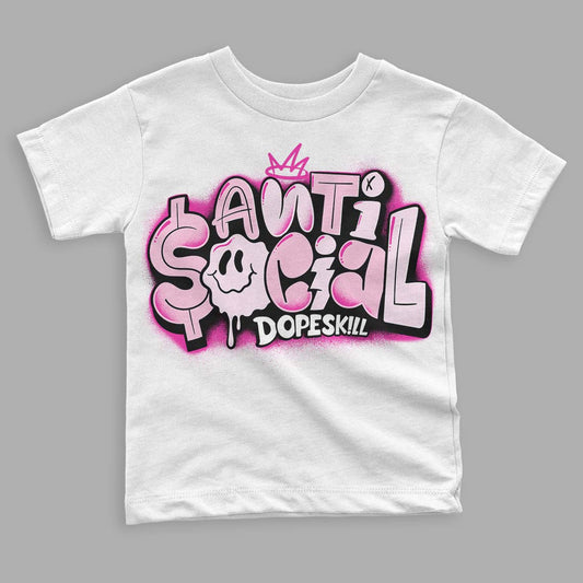 Triple Pink Dunk Low DopeSkill Toddler Kids T-shirt Anti Social Graphic - White 