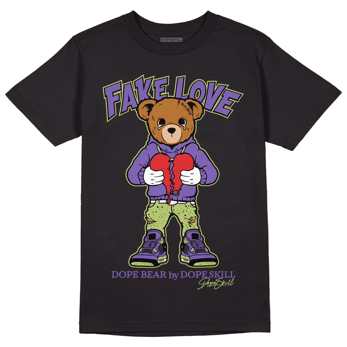 Jordan 4 Canyon Purple DopeSkill T-Shirt Fake Love Graphic - Black