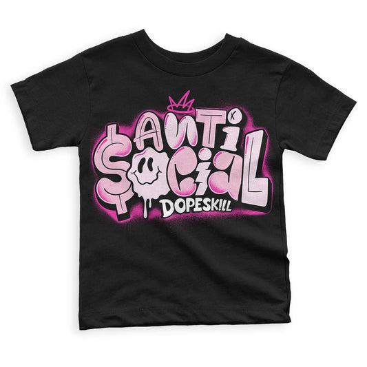 Triple Pink Dunk Low DopeSkill Toddler Kids T-shirt Anti Social Graphic - Black 